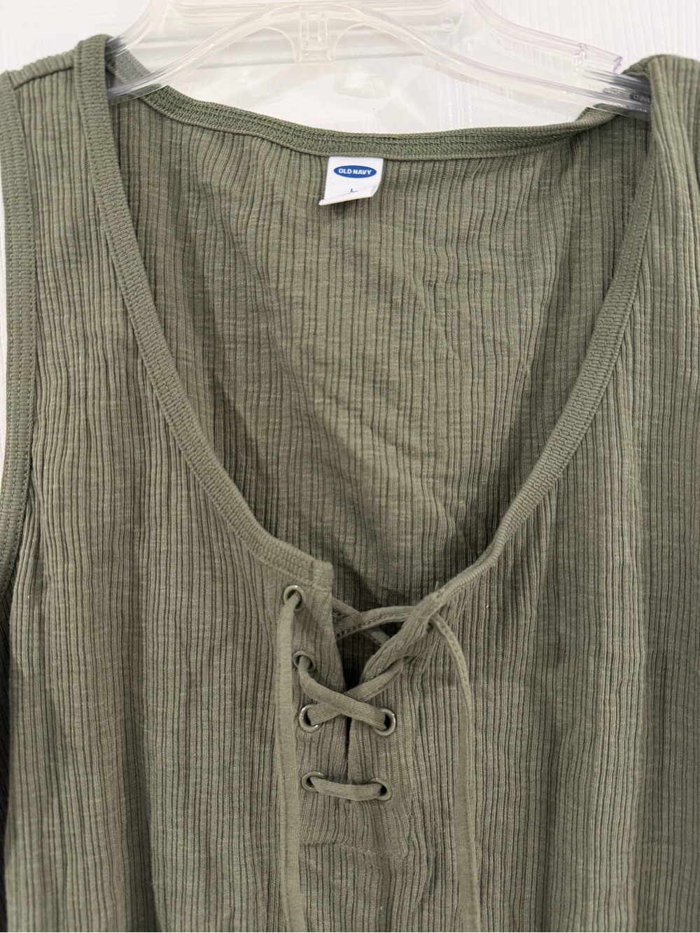 Old Navy Olive Green Ribbed Lace-Up Tank Top - Picture 3 of 5